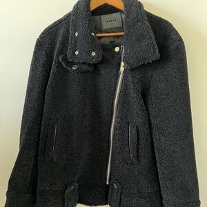 Blank NYC Black Faux Sherpa Moto Jacket/Coat Size S